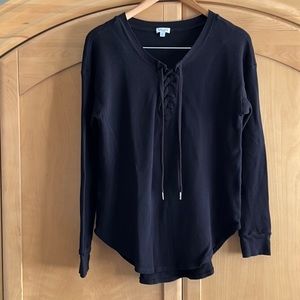 Woman’s Splendid long sleeve waffle knit top.  Black, size large.